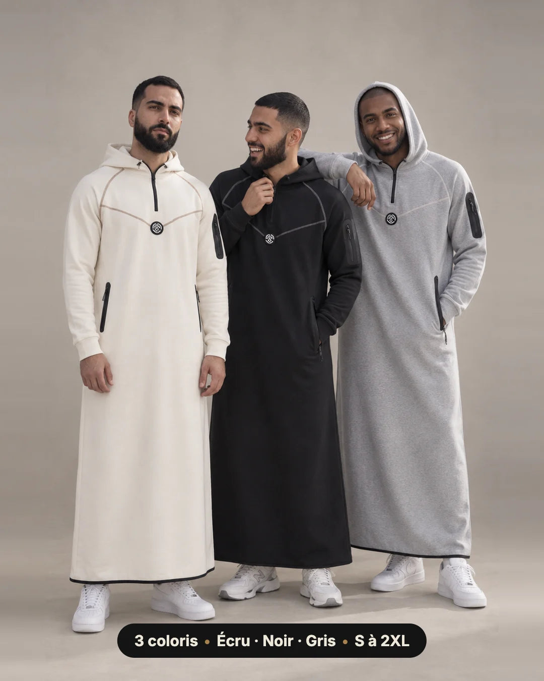 3 coloris écru noir gris